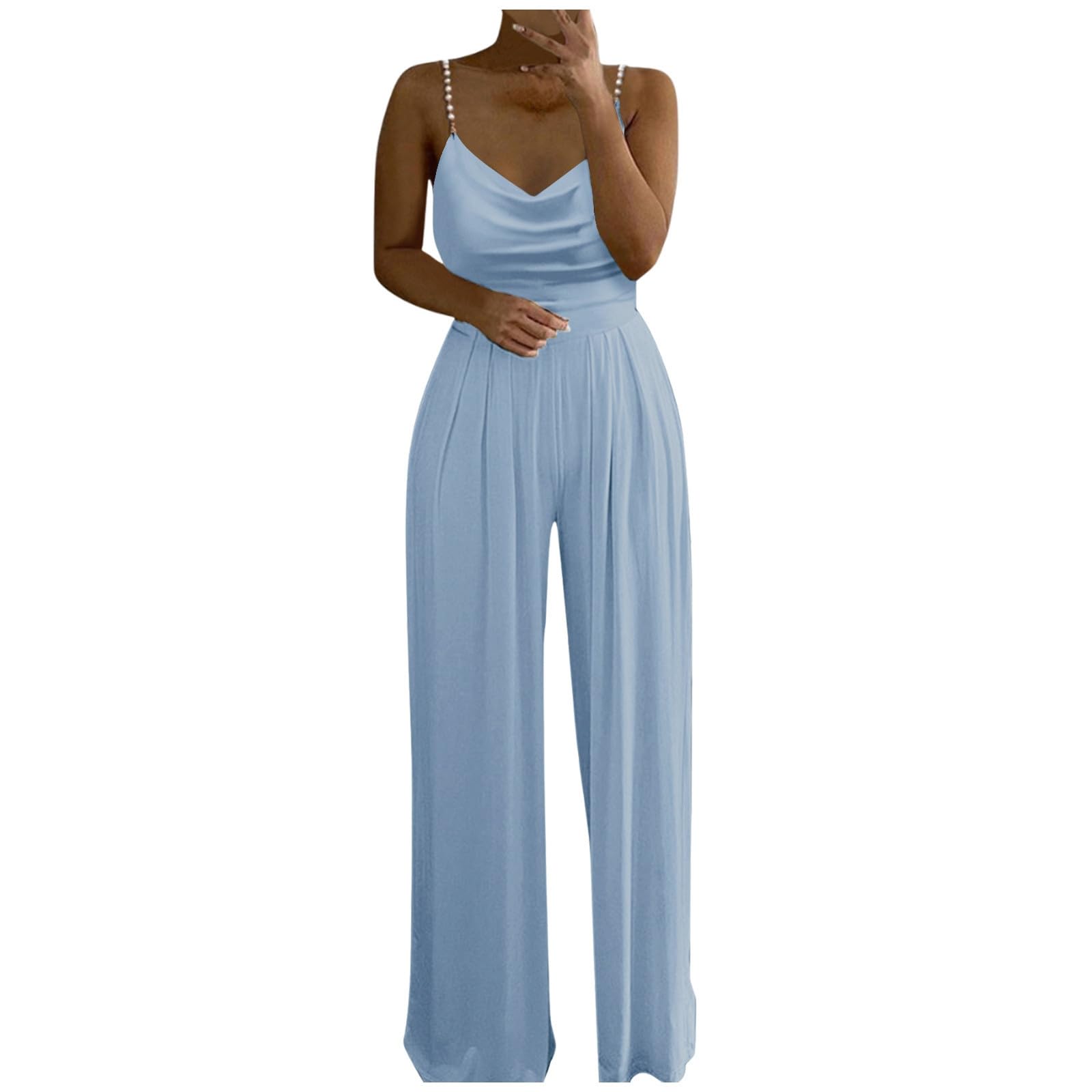 Duohropke Mono para mujer, mono para mujer, para boda, festivo, elegante, largo de pierna ancha, mono de encaje, traje de noche, para invitados de boda