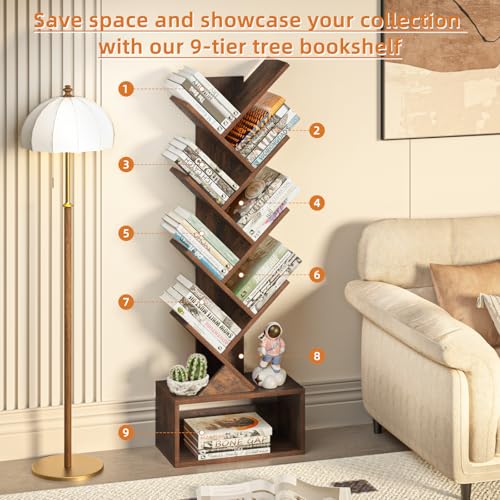 SHEEPAM 9-Tier Tree Bookshelf Floor Standing Narrow Space Storage Bookcase - image 6