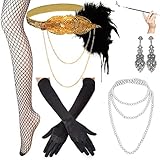 KaKaxi 1920s Accessories Set - Headband,Necklace,Gloves,Cigarette Holder and Feather boa,A