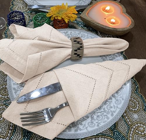Bedding Craft 6969 Linen Flax Cotton Cloth Dinner Napkin 18X18 Natural With Hemstitched,Wedding Napkins, Cocktails Napkins, Fabric Napkins, Cotton Napkins Mitered Corners, Machine Washable Dinner Napkins thumb #8