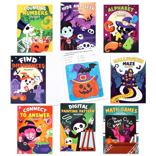 ZALAON Libri da colorare e attività di Halloween, confezione da 8 libri da colorare di Halloween per bambini, giochi abbinati, labirinti, pagine da colorare per bambini dai 4 agli 8 anni
