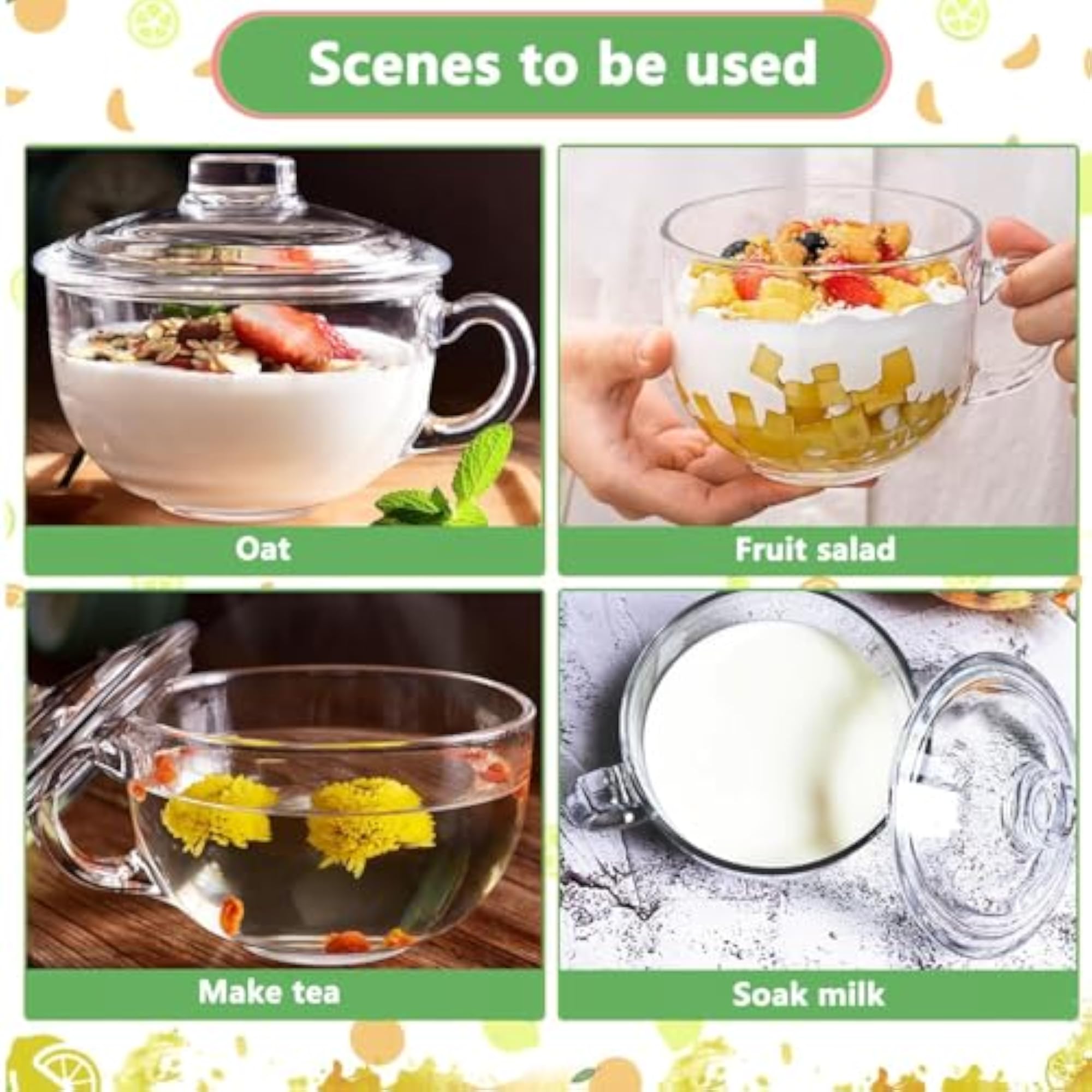Clear Glass Bowl with Handle and Lid, Versatile Kitchenware