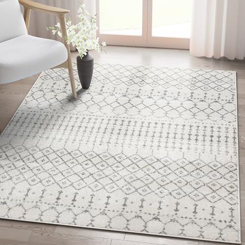Well Woven Colette Moroccan Trellis Ivory Grey 5’3″ x 7’3″ Area Rug