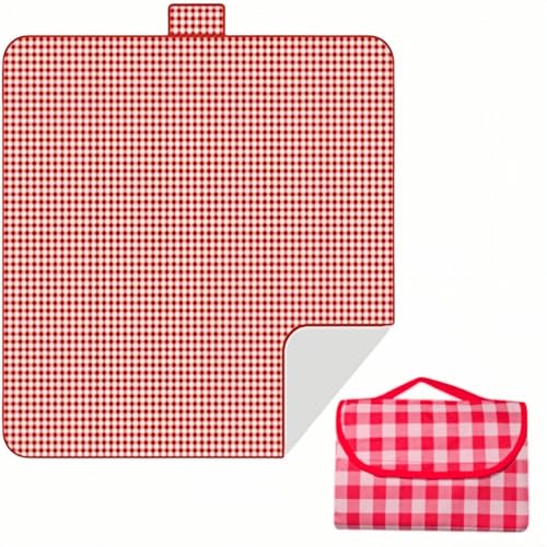 WizeFolk Picknickdecke, wasserdicht, Stranddecke, 3 x 2 m, tragbare Picknickdecke, Camping-Matte, mit Griff, leicht und faltbar für Wandern, Reisen, Parks (rot)