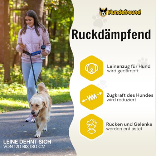 Hundefreund Joggingleine mit Bauchgurt Blau | Laufleine Elastisch Ruckdämpfend Reflektierend für mittelgroße und große Hunde bis 70 kg | Freie Hände zum Joggen Laufen Radfahren Wandern