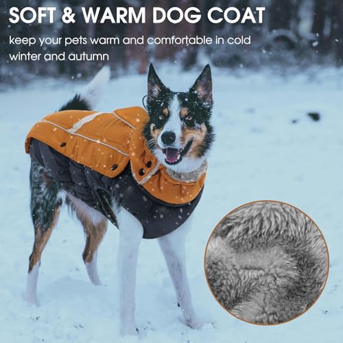 CITÉTOILE Hundemantel Wasserdichter, Hundejacke Winddichte Wintermantel Hund Outfit mit Reflektierender Streifen und Reißverschluss, Braun, S