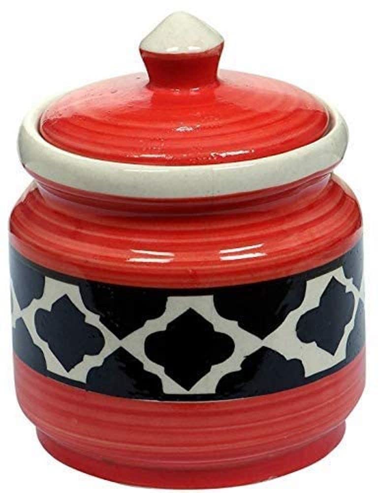 RAJ ROYAL Red Pottery Hand Painted Cornichon 750 Gram Storage Jar Container with Lid Ceramic Food Storage Multipurpose Storage Container for Home(Set of 2) (Red) - Image 2 thumbnail