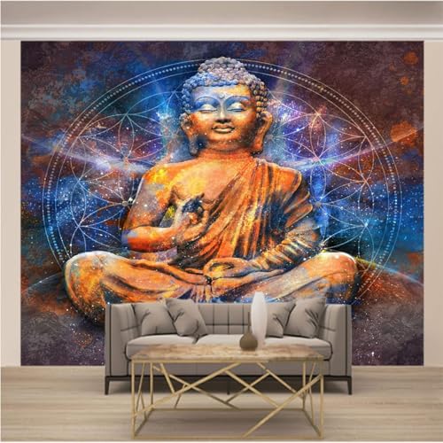 Tzxztt Arte Creativo Retro Geométrico Con Estatua De Buda Papel Pintado 3D Seda Texturizada Primera Calidad Neutros Material Ideal Para SalóN Dormitorio-200cm×140cm