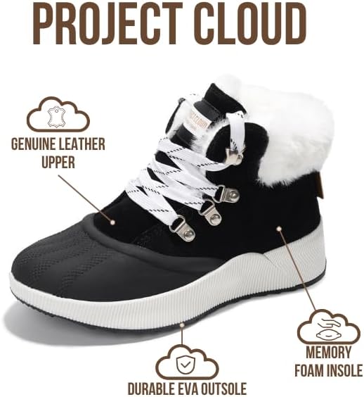 Project Cloud Waterproof Snow Boots for Women - Memory Foam Insole Non-Slip Womens Snow Boots & Winter Shoes with Shoe Lace - Lightweight Indoor Outdoor Shoes (Terina, BLK, 11) - Image 3