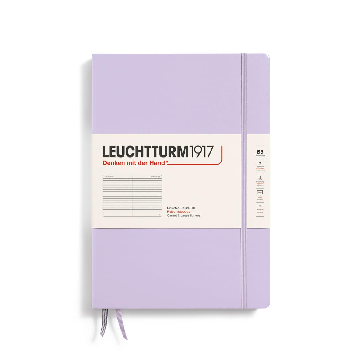 LEUCHTTURM1917 368151 Notebook Composition (B5), Hardcover, 219 Numbered Pages, Lilac, Ruled