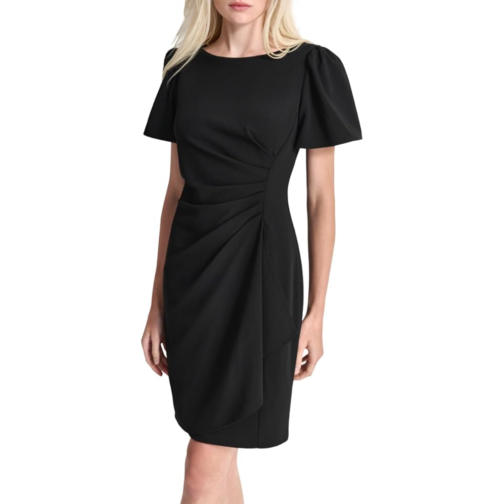 新作セール DKNY ワンピース 美ライン sheath dress DKNY Women's Side Ruched Boat Neck Sheath Dress, Black, 2 at