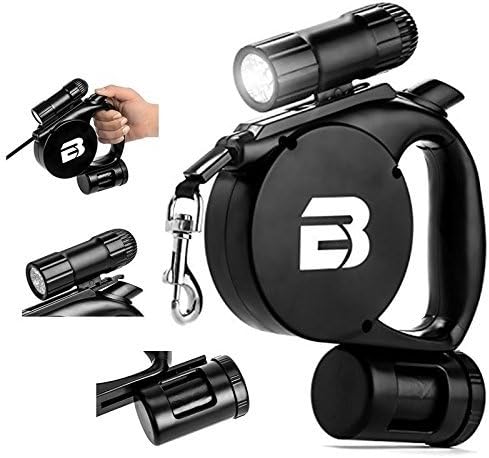 The Furry Pal 3 in 1 Retractable Dog Leash (LED Light + Bag Dispenser) - Durable Thick & Adjustable 15 Foot Leashes - Best for Training - Walking - Jogging - Small - Medium - Large - Strong Dogs