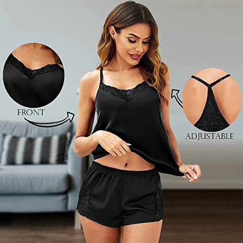 Image of BROIDEN Womens Sexy Lingerie Silk Pajamas Cami Shorts Set Lace Nightwear Sleepwear Babydoll