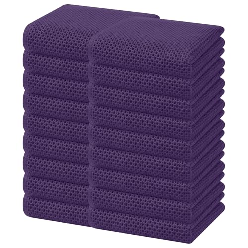 Image of Homaxy 100% Cotton Waffle Weave Kitchen Dish Towels, Ultra Soft Absorbent Quick Drying Cleaning Towel, 13 x 28 Inches, 18-Pack, Eggplant