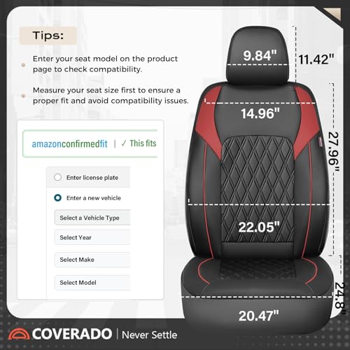 Image of Coverado Car Seat Covers Full Set, Leather Seat Covers, Automotive Seat Covers for Cars, Car Seat Covers Front Seats Back, Car Seat Protector Car Seat Cushion Universal Fit Most Cars Trucks, Black&Red