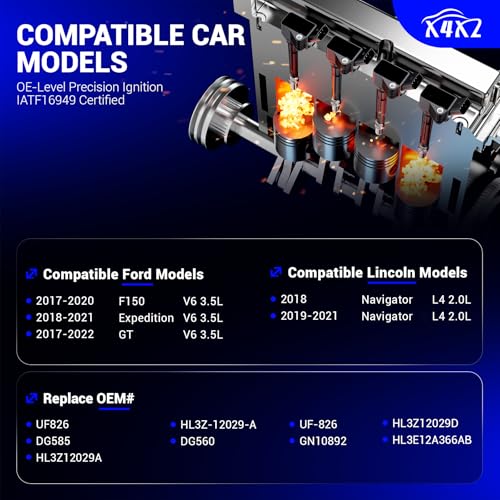 Image of UF826 Ignition Coil & 96621 Double Iridium Spark Plug for 17-20 Ford F-150 | 2018-2021 Ford Expedition, 2017-2022 Ford GT, for 2018-2021 Lincoln Navigator V6 3.5L Replace# HL3Z-12029-A UF-826 DG585