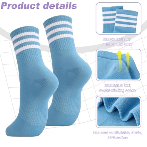 scenicamp 6 Pairs Striped Athletic Socks for Women, Cotton Sports Running Crew Socks Retro Breathable Casual Sock for Work School Gym Running Cycling Walking — view 3