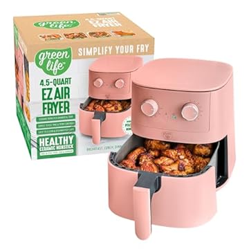 GreenLife Fritadeira mecânica de 4,5 litros, mostrador de temporizador ajustável de cerâmica antiaderente sem PFA, indicador de LED, presente de férias, pode ser lavado na lava-louças, essencial para