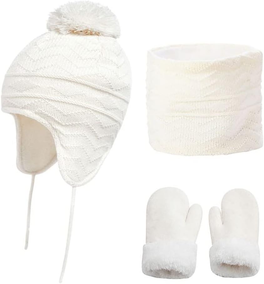 JSEIAJB Hats Winter Three-piece Suit 1-3 Years Old 4-6 Girl Boy Cashmere Colors Plus Velvet Warm