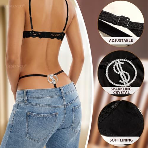 Image of Chain Thong Underwear for Women, Adjustable Rhinestone Panties