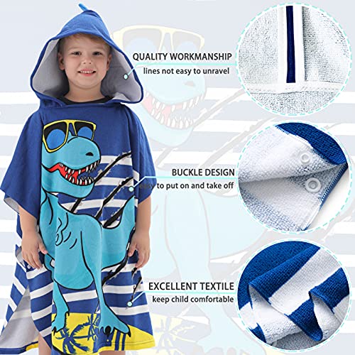 Image of NovForth Dinosaur Bath Towel for Toddler Boys, Pool Hooded Towel for Kids, Hooded Bath Beach Towel Poncho for Bath /Pool /Beach Swim Cover