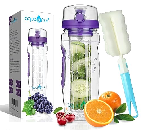 AquaFrut 32 OZ Fruit Infuser Water Bottle BPA-Free Fruit Infusion Sports Bottle - Flip Top Lid w...