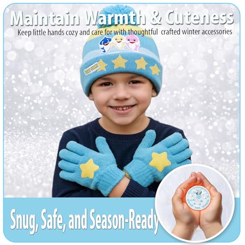 Image of Nickelodeon Boys' Baby Shark Winter Hat and 2 Pairs of Mitten Set (Toddler)