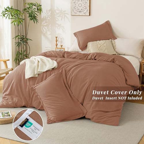Image of MILDLY Duvet Cover Queen Ultra Soft Comforter Cover Set 3pcs, Mocha | Washed Microfiber Cotton-Like, Breathable Comfort, Hidden Zipper, 8 Corner Ties, OEKO-TEX Certified, Fade Resistant