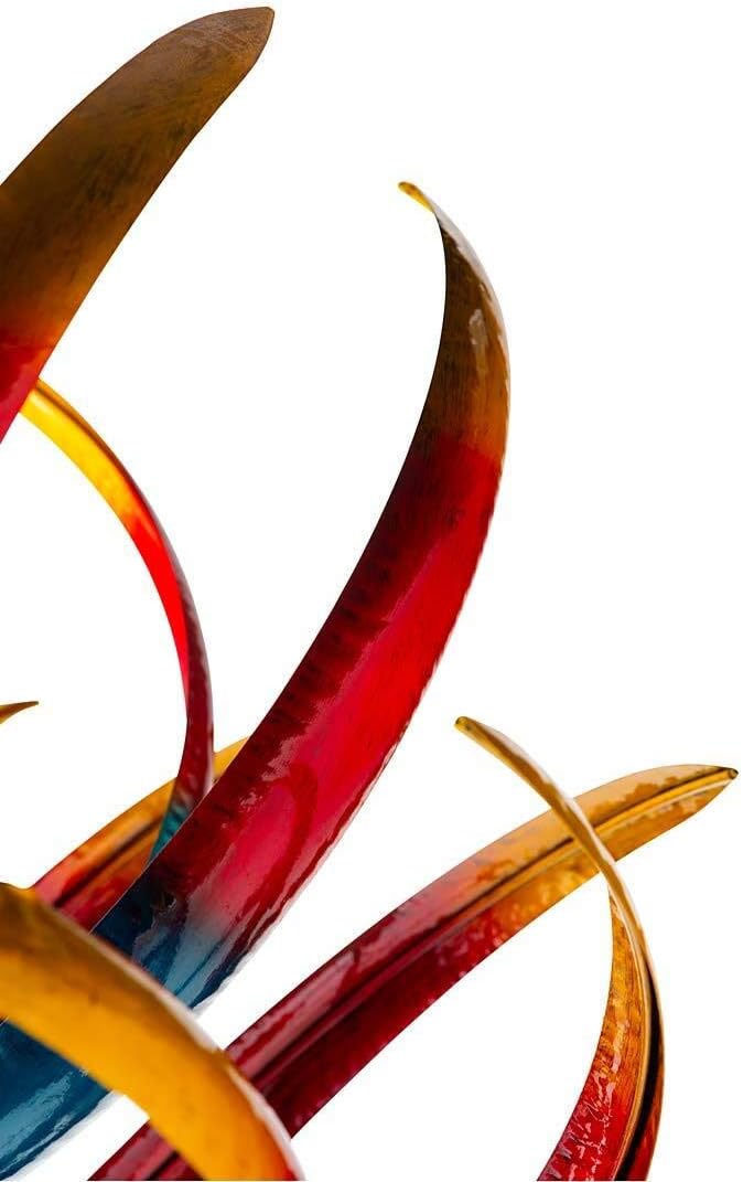 Wind & Weather 27-Inch Diameter by 91-Inch High Vertical Feather Colorful Double-Tier Metal Wind Spinner in Shades of Red, Gold and Blue with Fleur-de-Lis at Top