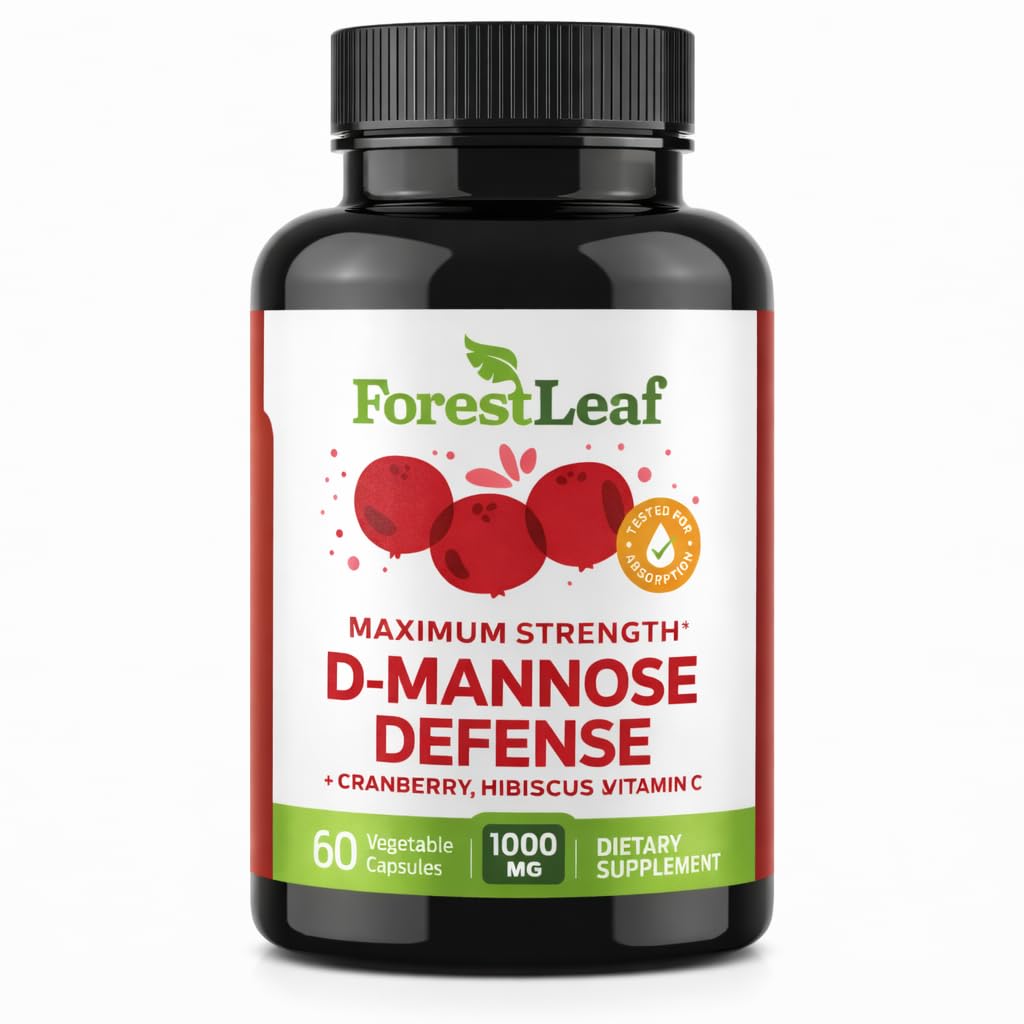 ForestLeaf D Mannose 1000mg Capsules - D-Mannose with Cranberry, Hibiscus & VIT C, Urinary Tract Health for Women and Men, Organic DMannose Pills for UTI, Urinary Health & Bladder Support 60 Capsules
