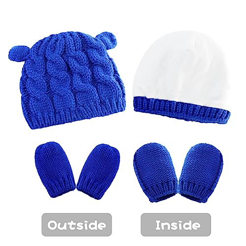 Image of RAOEXI Unisex Baby Toddler Hat and Mitten Set Winter Knitted Thick Warm Beanie Cap Gloves for Infant Boys Girls