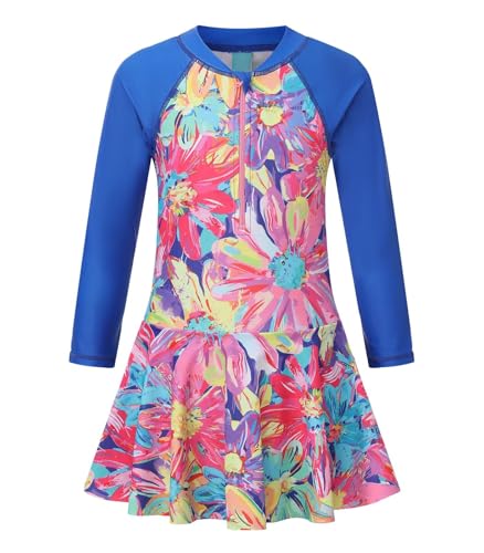Image of Girls One Piece Swimsuits Long Sleeeve Swim Dress for Kids Girls Bathing Suits Summer Swimwear 3-16 Years