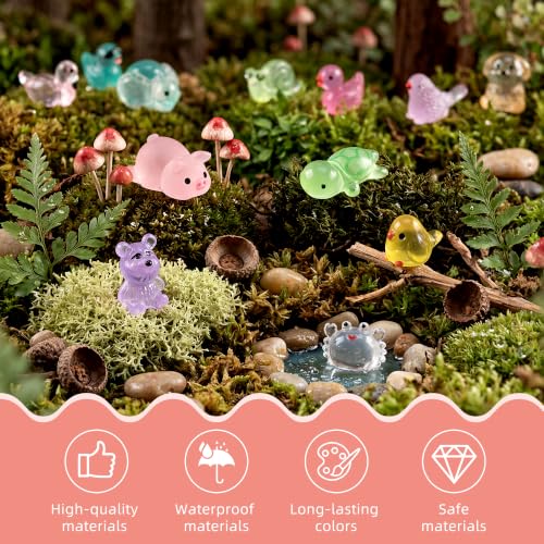 Image of FEXIA 100 Pcs Luminous Mini Resin Animals 20 Types Glow in the Dark Tiny Figurines Bulk Set for DIY Garden Aquarium Micro Landscape and Party Decoration Desk Pets and Miniature Accessories