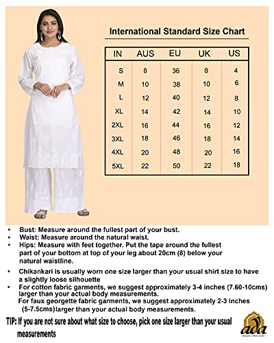 Ada Hand Embroidered Indian Chikankari Women's Georgette Kurti Kurta With Slip A90352,5Xl, Fawn #TOP3