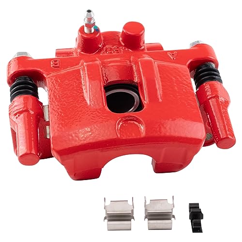 Image of TRQ Rear Brake Caliper Set Painted Red Brackets Compatible with 2011-2014 Chrysler 200 2007-2010 Sebring 2008-2014 Dodge Avenger 2007-2017 Jeep Compass Patriot 2008-2011 Mitsubishi Lancer