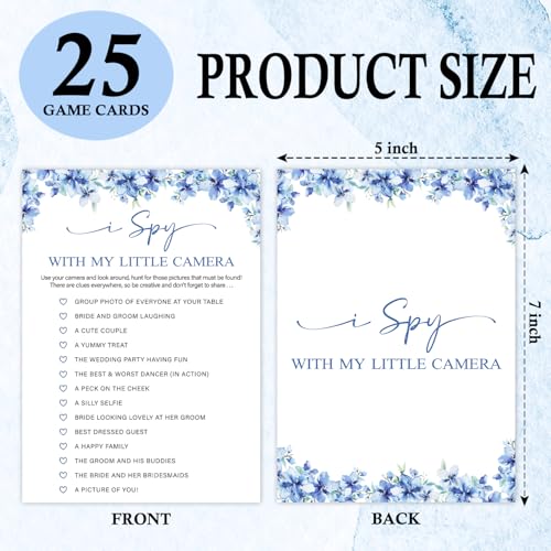 Image of I Spy with My Little Camera Bridal Shower Games, 25 Blue Floral Wedding Shower Game Cards Set, Engagement Party Game for Guests, Wedding Games for Reception, Minimalist Marriage Party Supplies-08