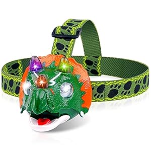 Triceratops LED Headlamp – Dinosaur Headlamp for Kids Camping Essentials | Dinosaur Toy Head Lamp Flashlight for Boys…