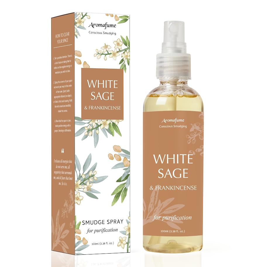 Image of White Sage & Frankincense Smudge Spray & Natural Mist by Aromafume | 100 ml / 3.3oz | Made with Salvia Apiana & Boswellia Resin Extracts | Ideal for positivity | Non-alcoholic, non-toxic & vegan