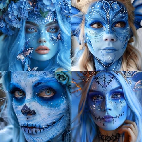 Image of BADCOLOR 3PCS Blue White Light Blue Face Body Paint Stick Makeup for Sally /Corpse Bride SFX Cosplay & Dress Up, Full-Coverage Halloween Facepaint Makeup Kit