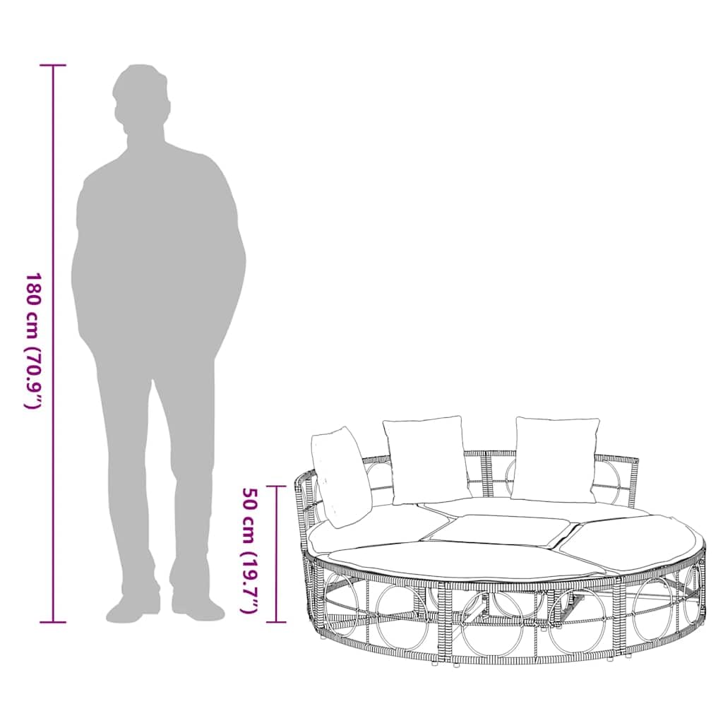 Lettino lounge per esterni senza tetto, in rattan sintetico, diametro 160 cm, con cuscino rimovibile, lettino da giardino resistente alle intemperie come isola solare e lettino relax per