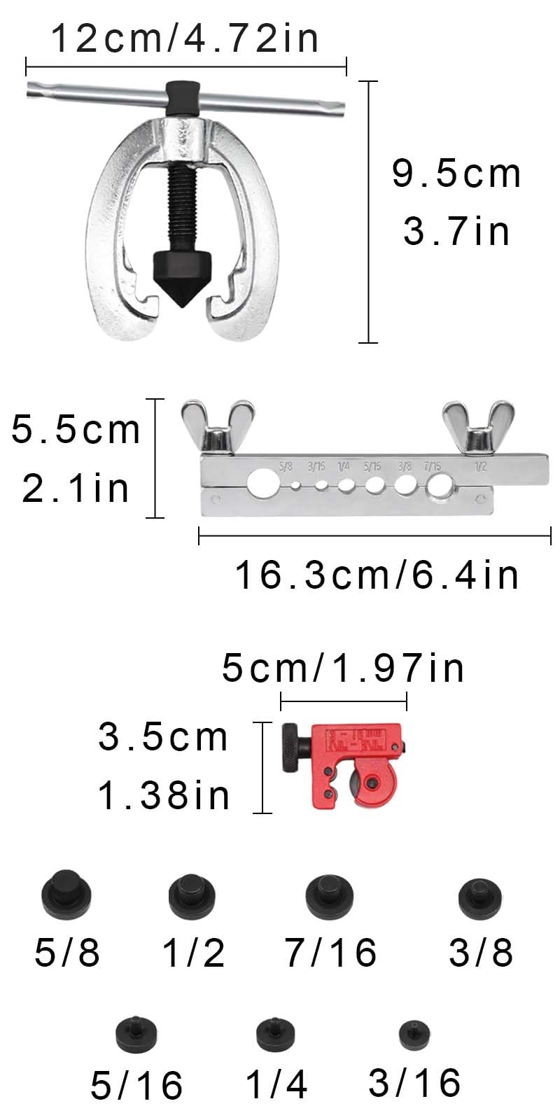 Svasatore Tubi Rame 3/16"-5/8" Flangiatubo Kit Cartellatrice per Condizionamento Tubi Freno