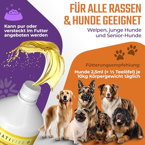 NatiVivo Premium Omega 3-6-9 Hunde Barföl 500ml Omega 3 Boost Fischöl mit Hanfsamenöl 100% natürlich Hochwertige Ergänzung für Barf & Trockenfutter Made in Germany