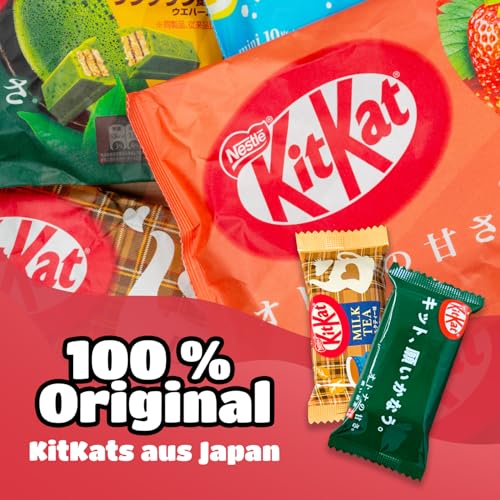 IKOU Probierbox mit 18 KitKat Japan Minis. Diese beliebte japanische Süssigkeiten in einer bunten KitKat Box: Matcha KitKat, Erdbeergeschmack... lasst euch überraschen! (18 Minis)
