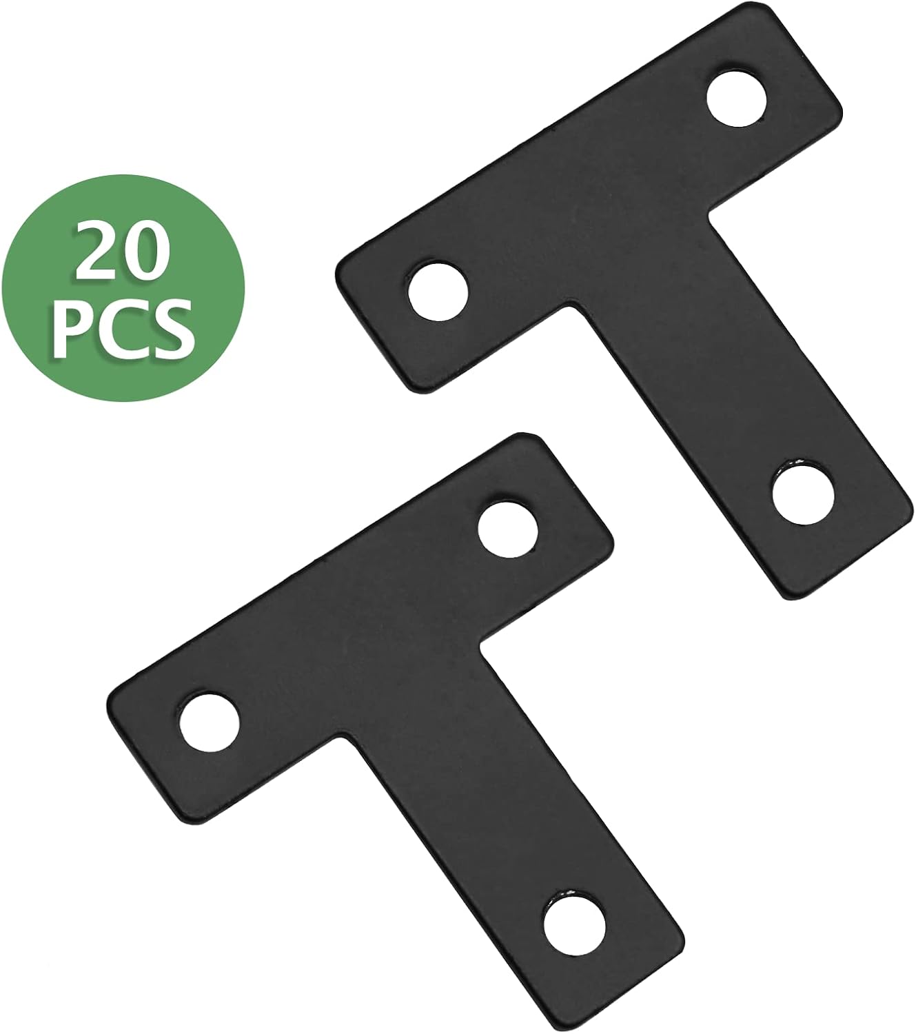 Uenhoy 20 Pcs T Shape Flat Mending Plates 40mm x 40mm (1.57" x 1.57") T Corner Braces T Bracket Connector Fixing Repair Plates for Furniture, Black