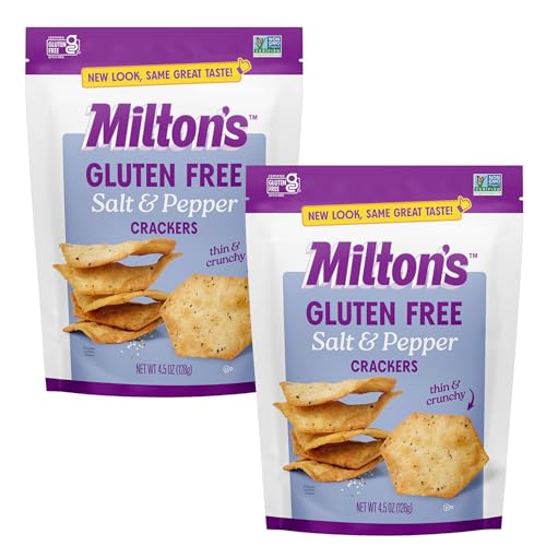 Milton’s Gluten Free Crackers, Salt & Pepper - Non-GMO Project Verified, Kosher, Certified Gluten Free Snack, 5 Grains In Every Bite - 4.5 Oz, Pack of 2