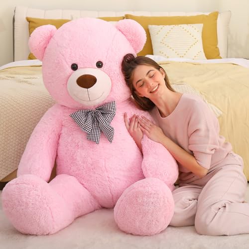 Image of MaoGoLan Giant Pink Teddy Bear Stuffed Animal 5 Feet,Soft Cuddly Smiling Face Big Teddy Bear Plush Gift for Boyfriend Girlfriend
