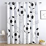 Blackout Curtains for Boys Bedroom - 100% Light Blocking Football Curtains 46 x 54 Inch, 2 Panels Thermal Insulated Grey Soccer Ball Window Drapes with Eyelets, Kids Room Decor Sports Gift for Fans