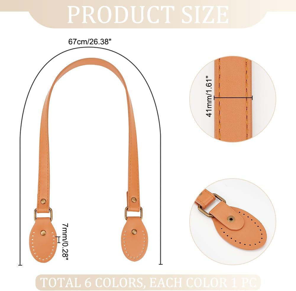 PH PandaHall 6 Colors Leather Bag Handles, 6pcs 26.3 Inch Leather Bag Straps Sew on Purse Handles Short Handbag Strap Replacement Handles for DIY Handbags Shoulder Bags Crochet Bags Tote Bag Making - Image 2
