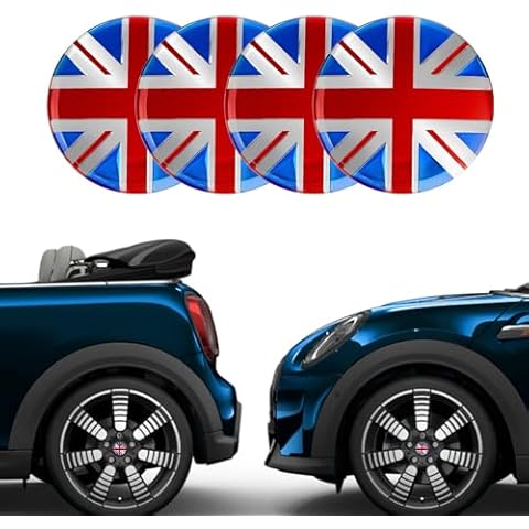 x xotic tech 4X Union Jack UK Flag Style Wheel Center Cap Covers Compatible with Mini Coopers R50 R51 R52 R53 R55 R56 R57 R58 R59 R60 R61 F55 F56, etc (Red/Blue) Cover