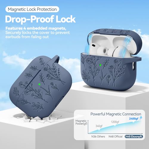 Image of for Airpods Pro 3 Case with Magnetic Lid, Flower Engraved Cases for Apple AirPods Pro 3rd Generation 2025, Soft Silicone Cover for Women Girly with Cleaner & Keychain, Shockproof
